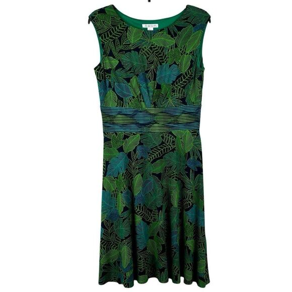 London Times Sleeveless Leaf Tropical Dress 10 - Picture 1 of 10